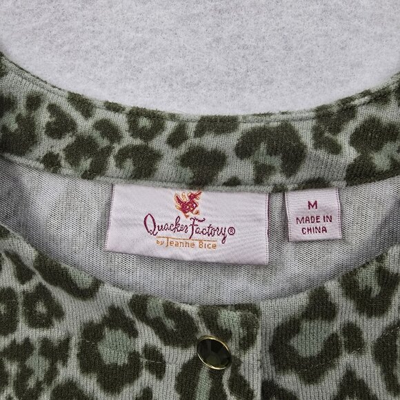 Quacker Factory XL Animal Print Snap Button Cardigan Size M Rhinestone Green - Picture 3 of 7